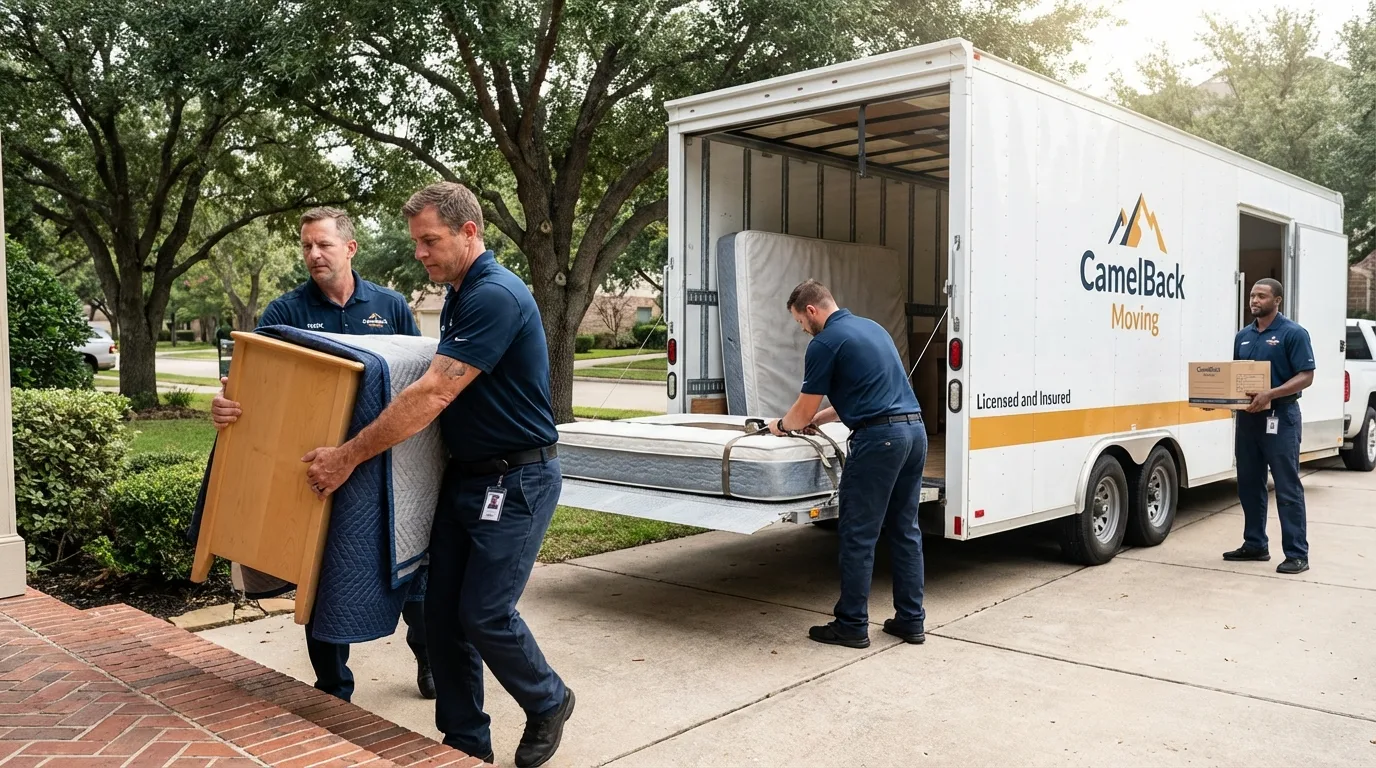 Crew loading residential truck for cross-state move from Ephraim, UT