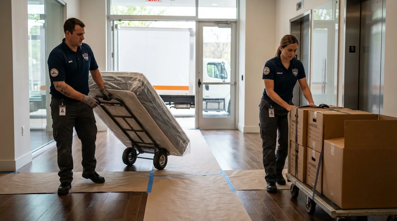 Professional apartment movers loading elevator in Ephraim, UT